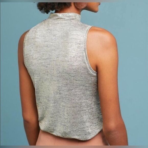 Anthropology Postcard gold metallic mock neck tank blouse. Small NWT - Picture 2 of 6